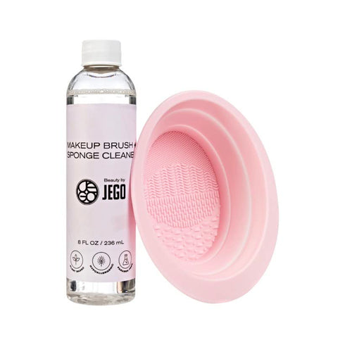 JEGO Makeup Brush Cleaner Solution, Hypoallergenic Plant-Based Liquid Cleanser, 8 Oz (1 Bottle + Bowl)