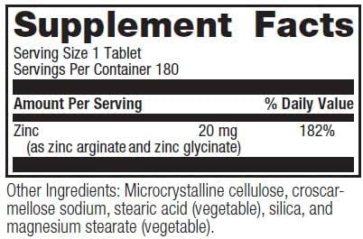 Bariatric Advantage Non Chewable Zinc Chelate, Highly Absorbable 20 mg Zinc Arginine and Zinc Glycine Tablets for Bariatric Surgery Patients - 180 Tablets