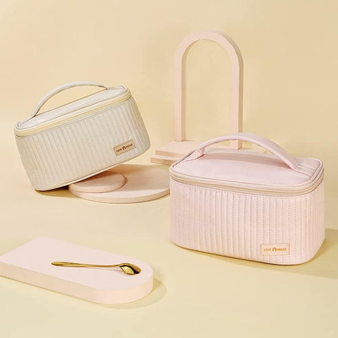 Makeup Bag, Travel Cosmetic Case with Brush Organizer, Double-way Zipper Beauty Bag for Skincare Products (Pink)