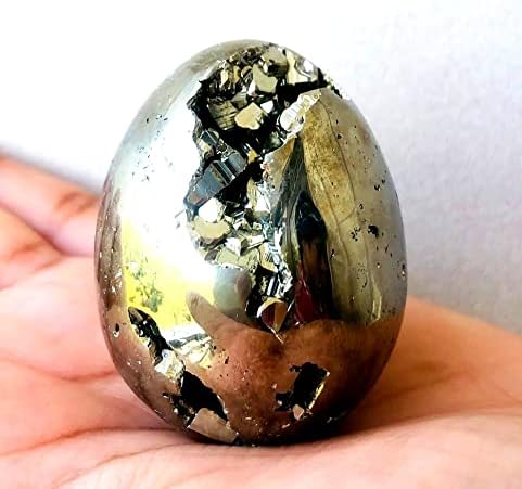Handcrafted Golden Pyrite Oval Egg for Crystal Healing and Meditation
