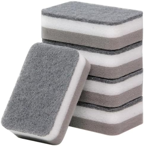 5 Pcs Heavy Duty Dual-Sided Scrub Sponges for Kitchen, Multi-Use Deep Cleaning (Grey White)