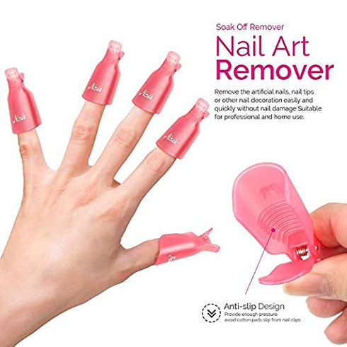 Teenitor Nail Gel Remover Tools Kit - Pink Polish Remover Clips, Cuticle Peeler, Gel Nail Brush, 115 Pack Wipe Pads