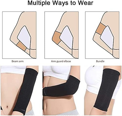 BeeSpring 2 Pair Arm Slimming Shaper Wrap - Compression Sleeve for Women, Tone up Arm Shaping (Beige + Black)