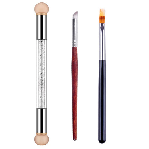 WOKOTO 3Pcs Nail Gradient Brushes Kit with Double Head Sponge Pens for Gel Nails - 3 Ombre Brushes