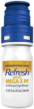 MEGA-3 0.33 oz (10mL) Refresh OPTIVE PF Lubricant Eye Drops Preservative-Free Artificial Tears, fl