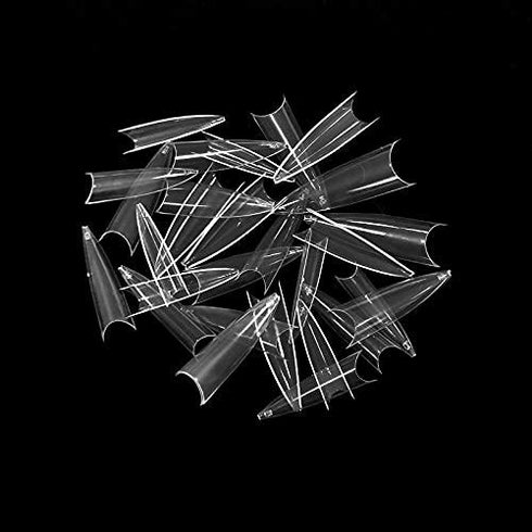 VIVACE Clear Long Stiletto Gel Nail Tips, 500pcs, 10 Sizes with Clear Plastic Case for Nail Salon