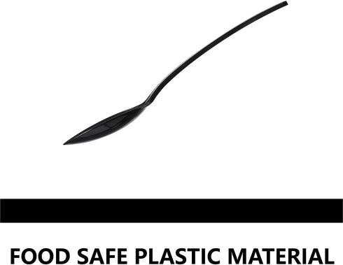 9 Inch Disposable Plastic Spoons - 60 Count Heavy Duty Serving Utensils, Food Safe, BPA Free, Black