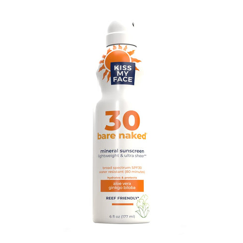 Kiss My Face Bare Naked Mineral Sunscreen Spray SPF 30 - Reef-Friendly, Water-Resistant, 6 oz Spray Can