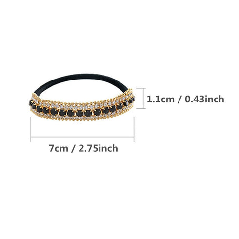 Ruihfas Stretchy Elastic Ponytail Holder, 1Pcs Sparkling Crystal Rhinestone Hair Band for Women (Gold Tone White)