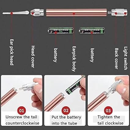 SelHeng 2Pcs Set,Reusable Set Rose Gold Ear Wax Removal Kit,Stainless Steel Ear Wax Remover with LED Lights