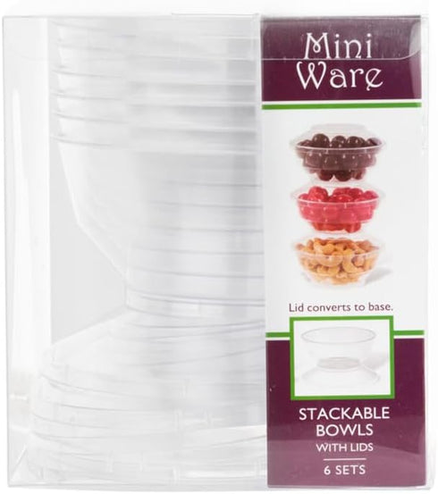 MiniWare Clear Stackable Bowls with Lids (6 Oz.) - Pack of 6 - Perfect for Meal Prep, Snacks & Food Storage, Sleek