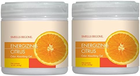 SMELLS BEGONE Air Freshener Odor Absorber Gel, 15 oz, Pack of 2, Energizing Citrus Scent for Pet Areas