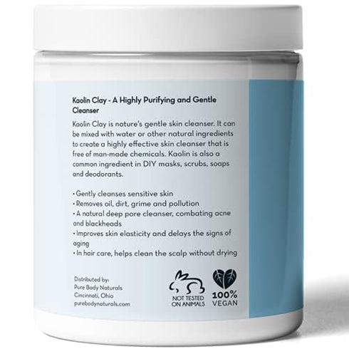Pure Body Naturals Kaolin Clay Powder, 100 g - Ideal for Natural DIY Skin Cleansers, Masks, and Scrubs