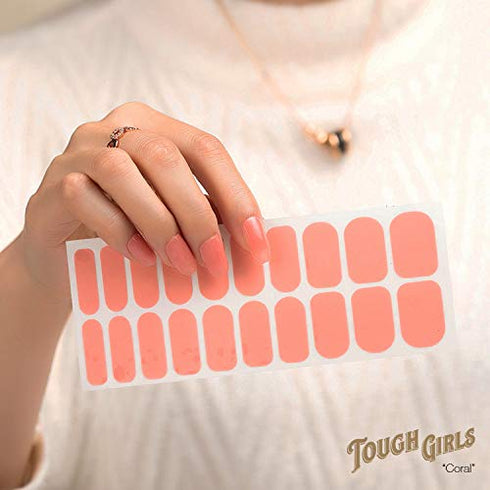 TOUGH GIRLS 20 Gel Nail Polish Strips - Exquisite with Application Accessories, No UV/LED Lamp Required (Coral)