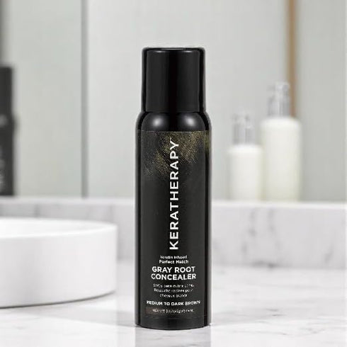 Keratherapy Keratin Infused Perfect Match Gray Root Concealer Spray, Dark Brown, 3 oz, Temporary Scalp Concealer