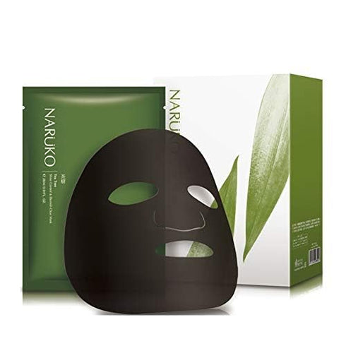 Naruko Tea Tree Shine Control and Blemish Clear Charcoal Sheet Mask with Salicylic Acid, Witch Hazel, Tea Tree Oil,