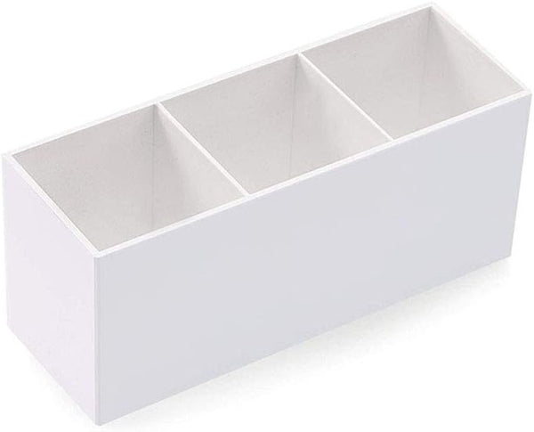 AKOAK 1 Pack Black and White Three Grid Desktop Storage Box, Makeup Brush Lipstick Eyebrow Pencil Display Stand, White