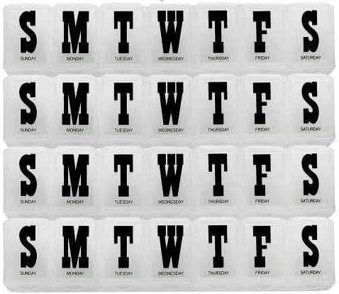 Pill Organizers, Pack of 4 Bold Letter Weekly Pill Planners for 28 Days Total