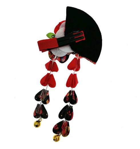 Japanese Style Women Flower Hair Clip, Kimono Decor Fabric Hanfu Hairpin for Christmas Party Costume Gift