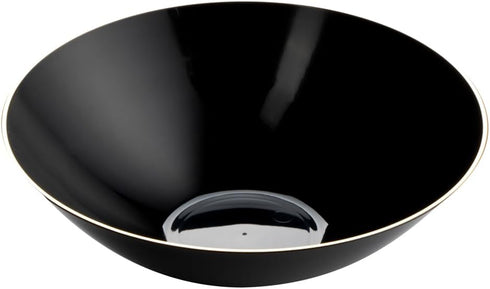 Restaurantware Moderna 16 Ounce Plastic Bowls 20 Durable Disposable Salad Bowls - Gold-Rimmed Heavy-Duty Black Plastic Fancy Bowls For Warm And Cold Foods Ideal For Restaurants
