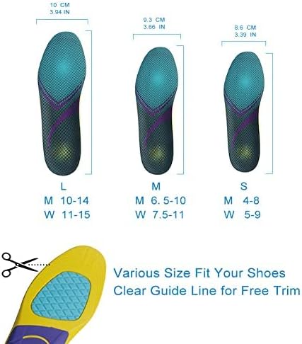 VSUDO Arch Support Sports Shoe Insoles, Shock Absorption Inserts for Men or Women, High Elastic Running Insoles, L