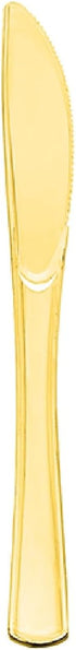 Party Essentials 50-Count Disposable Plastic Cutlery - Heavy-Duty Flatware/Silverware, Shiny Gold Knives for Events