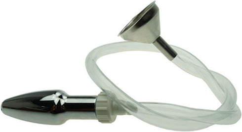 Metal Bullet Anal Plug with Hole for Men and Women Transparent Hose Enema Cleaning Irrigator Metal Funnel Injector Sex