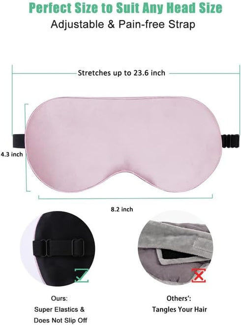 BeeVines Sleep Mask, 2 Pack 100% Real Natural Pure Silk Eye Masks with Adjustable Strap for Sleeping, Mulberry Silk Eye