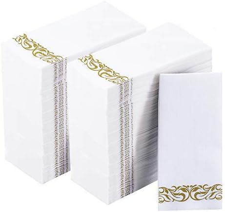 200 Disposable Hand Towels, Soft Absorbent Linen Feel Paper Hand Towels, Decorative Bathroom Napkins for Events (White