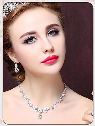 Sither Bridal Rhinestone Crown Necklace Earrings Set for Wedding Crystal Tiara Headband Hair Accessories Jewelry Set for Wedding Pageant Prom Princess Queen Theme Party for Gift