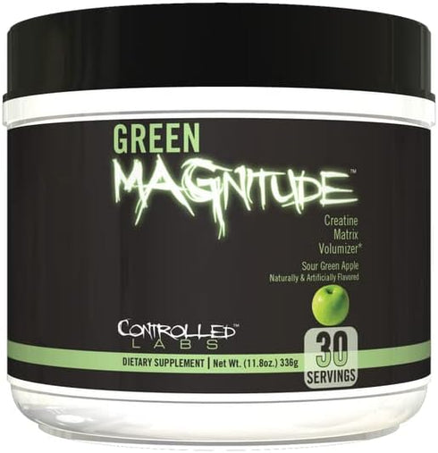 CONTROLLED LABS Green Magnitude Supplement, Sour Green Apple, 30 Servings, Promotes Strength & Stamina