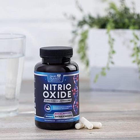 Extra Strength Nitric Oxide Supplement: L Arginine 3X Strength with Citrulline Malate, AAKG, Beta Alanine, 120 Capsules