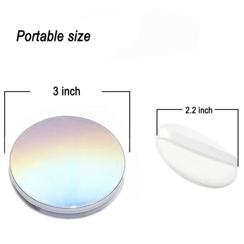 Plastic Loose Powder Compact Container with Velvet Powder Puff, Mirror, and Elasticated Net Sifter (SILVER)
