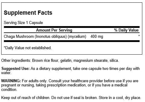 Swanson Full Spectrum Chaga Mushroom Antioxidant Immune Support 400 Milligrams 60 Capsules