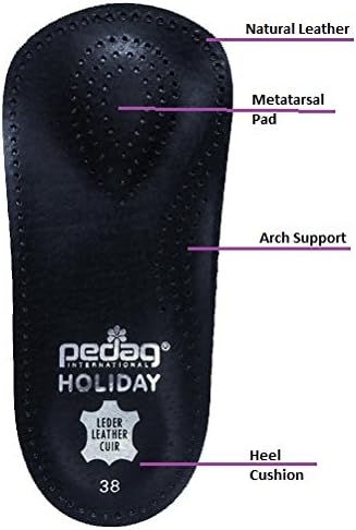 Pedag Holiday 3/4 Length Sheepskin Orthotic Inserts, Handmade in Germany, Arch Support, Black, 1 Pair, US Women 9 / EU