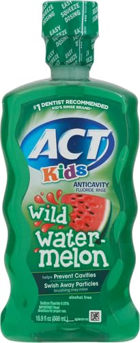 ACT Kids Anticavity Fluoride Rinse, Wild Watermelon, 16.9 fl. oz., Alcohol Free, Accurate Dosing Cup