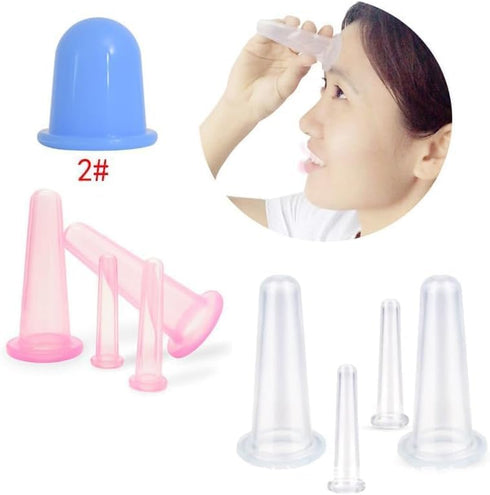 Junfamilee 4Pcs Set Massage Cupping Silicone Mini Facial Cups Face Massager Helper Skin Care Neck Back Eyes Massaging