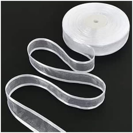 TONIFUL 1 Inch x 25 Yards White Sheer Organza Ribbon with Satin Chiffon for Gift Wrapping and Party Decoration