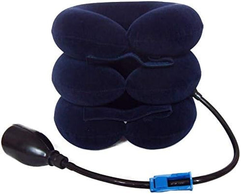 Upgraded Premium Flannel Inflatable Cervical Neck Traction Pillow - Pain Relief Collar (for Adults, Dark Blue)