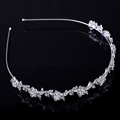 SUWOW Bridal Headband for Wedding, Stylish Rhinestones Crystal Crown Flower Leaf Tiara Headpiece for Women and Girls