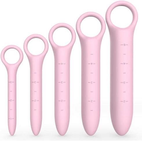 QoQiu 5-Pack Silicone Dilators for Pelvic Floor for Women with Fine Scales, Pink with Storage Bag, Pelvic Wand