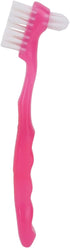 Double Sided Denture Cleaning Brush, Portable Plaque Removal Toothbrush for Home & Travel (Pink)
