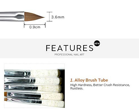 Black Size 2# 100% Kolinsky Sable Acrylic Nail Art Brushes UV Gel Nail Painting Pen Brushes (Size 2)