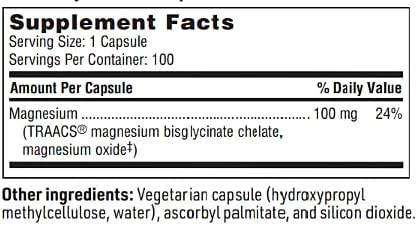 Klaire Labs Magnesium Glycinate Complex, 100mg Bisglycinate Blend for Bone Health & Rest, 100 Capsules