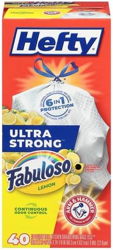 Hefty Ultra Strong Tall Kitchen Trash Bags, 13 Gallon, 40 Count Fabuloso Lemon Scent