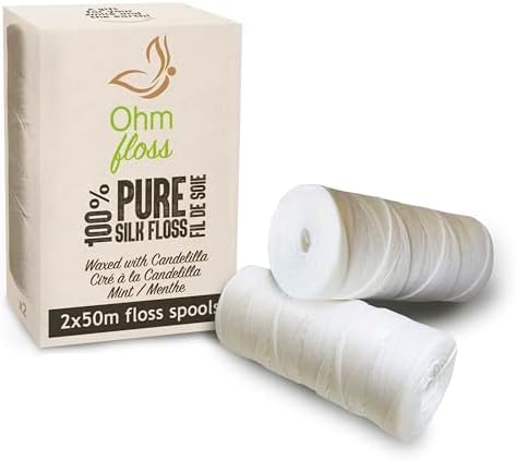 Ohm Earth’s Ohm Floss Refill, Natural Biodegradable Silk Dental Floss for Bamboo/Steel Holder, 110 yds/100m (2-Pack)