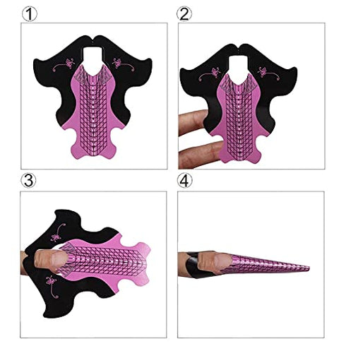 Tvoip 100Pcs Nail Forms Extension Tips Guide for French DIY Tool, Fish Acrylic UV Gel Nail Art Tools (Pink)