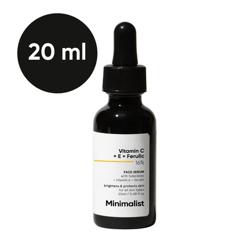 Minimalist 16% Vitamin C Face Serum with Antioxidants for Anti-Aging & Glow, Reduces Skin Damage, 0.68 Fl Oz