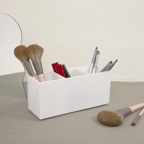 AKOAK 1 Pack Black and White Three Grid Desktop Storage Box, Makeup Brush Lipstick Eyebrow Pencil Display Stand, White