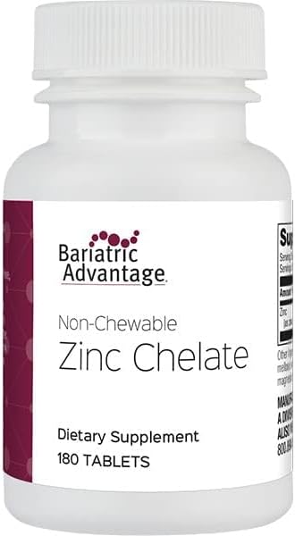 Bariatric Advantage Non Chewable Zinc Chelate, 20 mg Highly Absorbable Zinc Arginine and Glycine Tablets for Bariatric